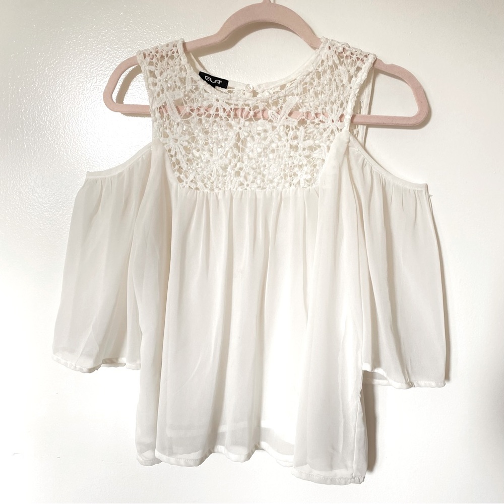 ELA Cold Shoulder Lace Insert Top